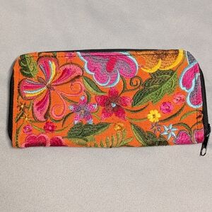 Beautiful Hand Embroidered Colorful Floral Zip Around Wallet